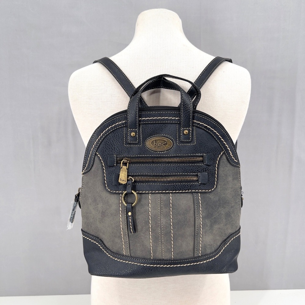 b.o.c. Women Backpack Grey Black Faux Leather Suede Contrast Stitching NWOT
